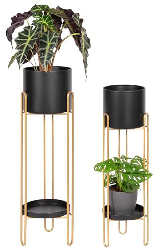 bremermann Blumenhocker 2er-Set, Metall-Blumenständer, Blumensäule schwarz/gold