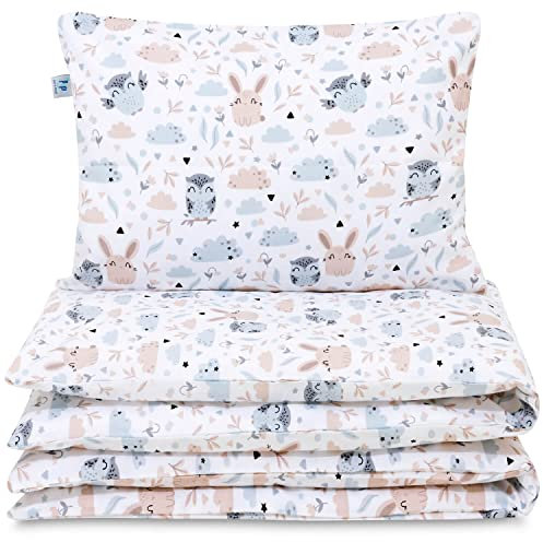 Pepi - Baby Bettwäsche Set - 120x90 cm Kinderbettdecke und Kissen 60×40 cm - Bettwäsche Baby aus Baumwolle 100% - Anti Allergisch Bettdecke und Kissen - Forest Firends