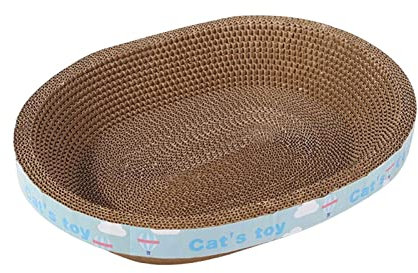 perfk Ovale, gewellte Kratzunterlage, Kratzlounge, Katzen, Katzenkratzschale, Katzenkratzer, Karton für Kätzchen, kleine, mittelgroße Katzen, 45cmx34cmx9cm