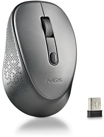 NGS Dew Gray – Ratón Óptico Inalámbrico, Ratón Ergonómico, Ratón Inalámbrico Silencioso para Portátil, Alta Precisión con Nano Receptor, para Ambidiestros, dpi Ajustable 800/1600, Plug and Play