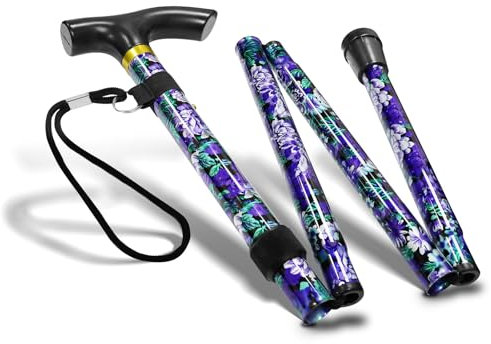 RE-GEN Faltbarer Gehstock, leicht, Aluminium, verstellbar, Blumendesign, zusammenklappbar, Mobilitätshilfe