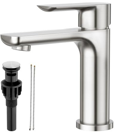 Ubeegol Einhebelmischer Wasserhahn Bad Waschtischarmatur, Waschbecken Armatur Badezimmer, Hochdruck Badarmatur Waschbeckenarmatur aus Edelstahl, Gebürstet