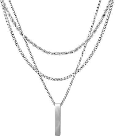 RUGGED steel - Damen Ketten Set aus Edelstahl für Layer Looks (+ Stab-Anhänger) 3 Halsketten -> 7 Styles (silber) - inkl. Schmuck-Box