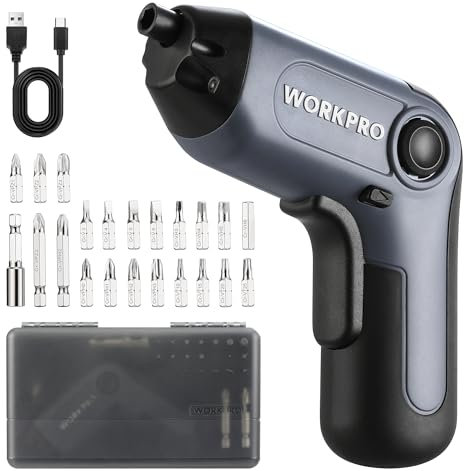 WORKPRO 3.6V Electric Screwdriver Set with Offset Driving Shaft | 24pcs 6Nm Cordless Screwdriver Kit with Rechargeable Battery & LED Light | Mini Electric Screwdriver with Carrying Case