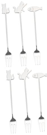 Amosfun 6 Pièces Fourchette à Poisson Chat Fourchette à Gâteau Multifonction De Service Alimentaire Portable De Table Décorative Acier Inoxydable