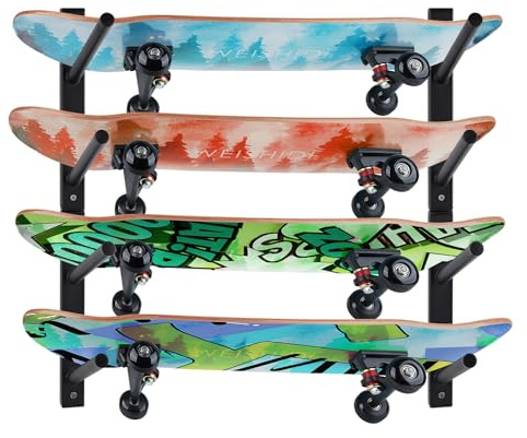BiJun Supporto da parete per skateboard, espositore da parete per snowboard, mensola orizzontale per sci, supporto da parete per skateboard, appendiabiti da parete longboard