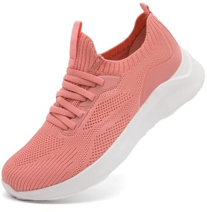 DLWKIPV Womens Walking Shoes Running Sneakers Slip On Tennis Sport Workout Gym Athletic Travel Work Lightweight Non Slip Fashion Breathable Comfortable Shoes Coral_Red Size US 10