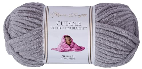 Utopia Crafts Cuddle Super Chunky Chenille Garn Hellgrau, 100 g Knäuel, 60 m, Flauschiges, Dickes Strickgarn Häkelgarn, Maschinenwäsche, Stricken Häkeln für Anfänger, Wollalternative