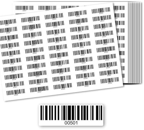 00501-010000 Lot de 500 étiquettes à codes-barres – Autocollants d'inventaire DGUV – Numérotées 1-500, 501-1000, 1001-1500, 1501-2000 – Code barre électrotechnique 128 autocollants 50 x 17 mm )