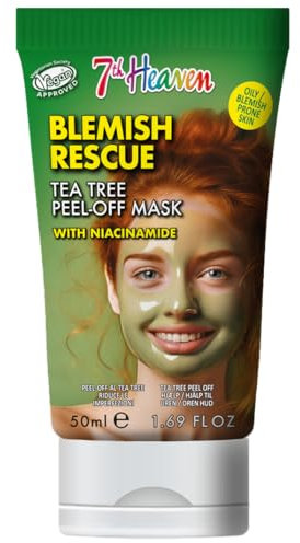 7th Heaven Tea Tree Peel Off Face Mask with Niacinamide - 50ml Multi-Use Tube - Blemish Rescue - Oily and Blemish Prone Skin
