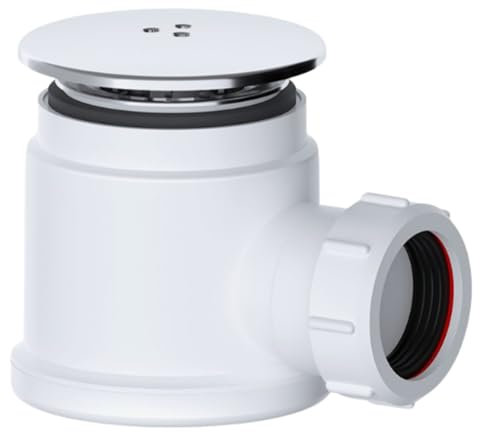 HULTHOR 50mm Shower Trap with Chrome Cover – Fast Flow Waste with Odour Seal & Hair Catcher – Fits 40mm Pipe – Shower Tray Compatible – Removable Cover – Bathroom Drain Fitting