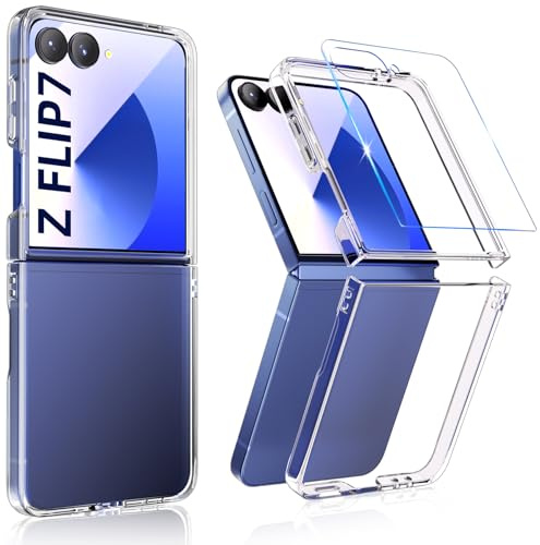 MIMGOAL Custodia per Samsung Galaxy Z Flip 7 [Slim Fit] Cover rigida trasparente per PC, [Anti-giallo] Case antiurto per telefono con protezione per schermo in vetro temperato Z Flip7 5G - Trasparente