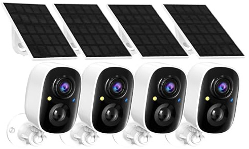 2K FHD Solar Powered Security Cameras Wireless Outdoor,WiFi Wireless Cameras,Outside Cameras for Home Security,AI Motion Detection,Color Night Vision,Spotlight,Siren Alarm,SD/Cloud Storage,4 Pack