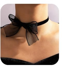 Egfyqzbryn Black Lace Bow-knot Choker Necklace Velvet Sexy Bow Tie Choker Adjustable Gothic Lace Neckband Retro Lolita Sweet Collarbone Necklace Prom Wedding Party Christmas Jewelry for Women (Black)