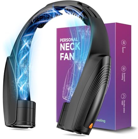Slientspin 8000mAh Ventilador de Cuello, Ventilador Cuello Sin Aspas Portátil, USB Recargable Máx 20H, 6 Velocidades, Mini Cuello Ventilador, para Coche Deporte Oficina Hogar Viajar Acampar (Negro)