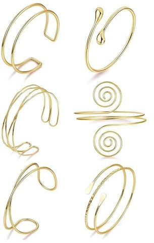 QKEPCY 6 Pezzi da Donna Retrò Bracciale Set Geometrico Bracciale Vintage e decorativo Lisci in Metallo Stile Casuale per Donna Gioieili Braccio con Accessori