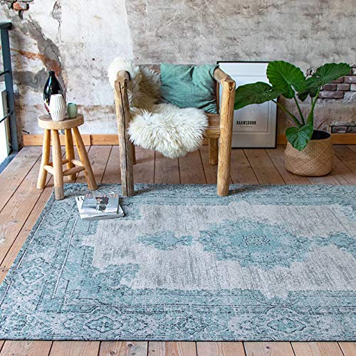 FRAAI | Home & Living Teppich Vintage - Dreams Mint Türkis - Baumwolle - Flachgewebe - Vintage - Wohnzimmer, Esszimmer, Schlafzimmer - Carpet