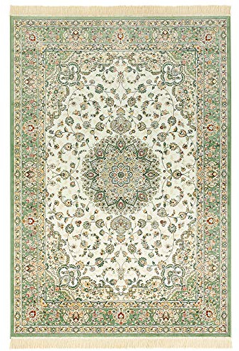 Nouristan Tappeto orientale in velluto con frange, antumato, 135 x 195 cm, 60% viscosa, 40% cotone, adatto al riscaldamento a pavimento, colore: avorio
