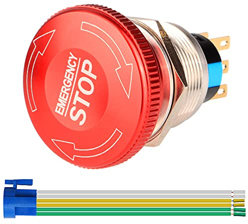 Gebildet Interruttore a Pulsante di Arresto di Emergenza a Scatto in Metallo in Acciaio Inossidabile da 22mm 12-220V 3A 2NO 2NC con Spina di Collegamento