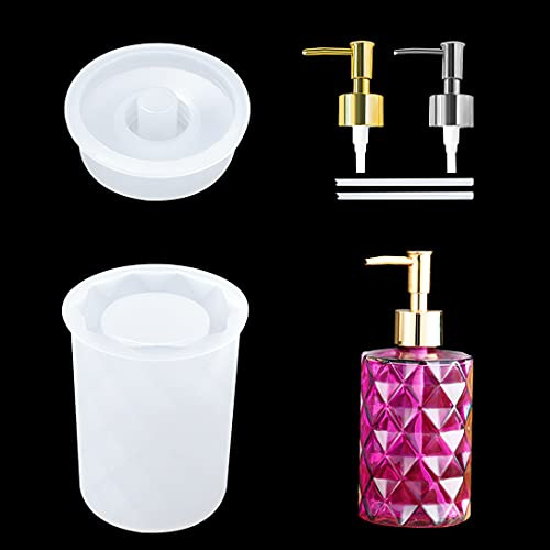 Koonafy 6 Pcs Stampi per Resina,Stampi in Silicone con Pump and Cannuccia,DIY Stampo Per Dispenser di Lozioni,Resin Bottle Molds per Porta Penna,Bathroon,Kitchen
