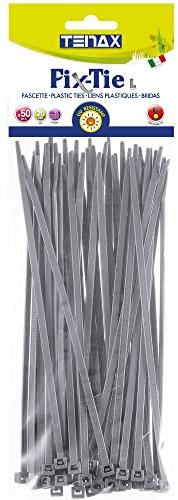 Tenax Fix-Tie L Bridas de Plástico Multiusos, tamaño: 20 cm, Plata, Paquete de 50 Unidades