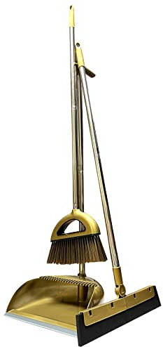 Roellgs Juego de escoba de tres piezas con peine, resistente al viento, vertical, mango largo, recogedor, combinación para limpieza del hogar