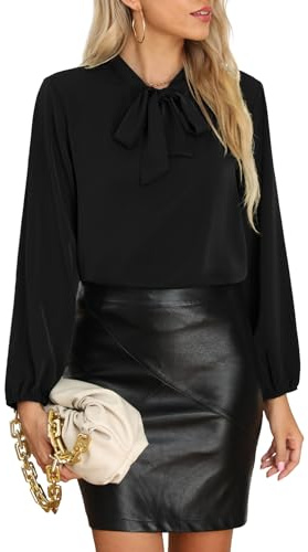 CZYINXIAN Womens Tops Dressy Casual Chiffon Blouse Bow Tie Neck Long Sleeve Casual Office Blouse Top(Black,Medium)