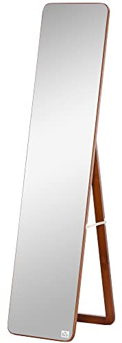 HOMCOM Grand Miroir Pleine Longueur rectangulaire, 37 x 160 cm - Miroir sur Pied ou Mural - pour Chambre à Coucher, Salon et Dressing, Noyer Clair