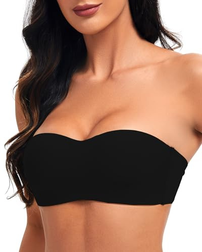 Prontiaduscire Reggiseno a Fascia Senza Spalline Donna Minimizer Reggiseno Invisibile - Donna t Shirt Reggiseni Senza Ferretto e Imbottito - 122R1 Nero S 34/75