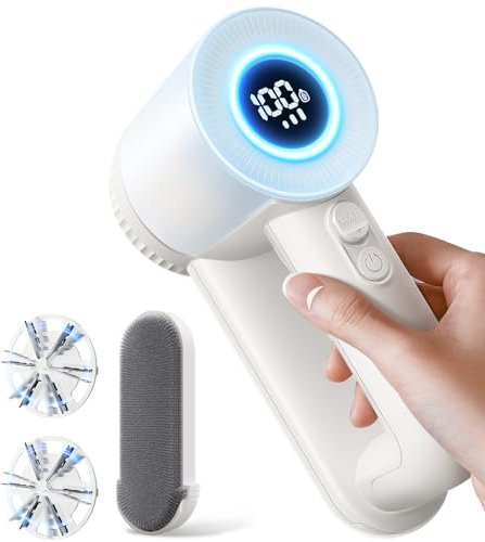 Levapelucchi Elettrico, 2 in 1 Togli Pelucchi Elettrico con Spazzola Anti Pelucchi, 2000 mAh Batteria Ricaricabile Integrata, 2 Lame Sostituibili, 3 Velocità Regolabili, Display LED, Cavo USB-C
