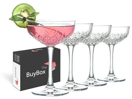 Große Martini Gläser, Vintage Coupé Cocktailgläser, 4er Set (8,6 oz/255 ml). Champagner, Espresso Martini Gläser, Margarita Gläser, Champagner Schalen, Kristalldesign