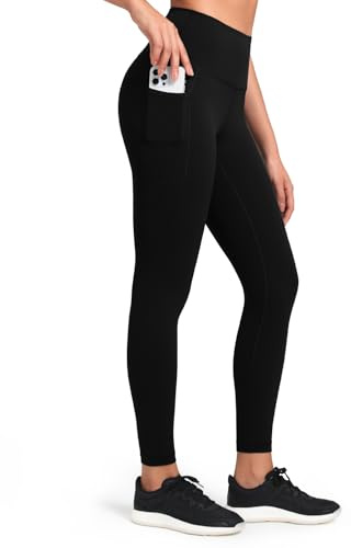 HeyNuts Workout Pro 7/8 Leggings with Pockets for Women, High Waisted Compression Tummy Control Workout Yoga Buttery Soft Pants Black_25'' S(4/6)