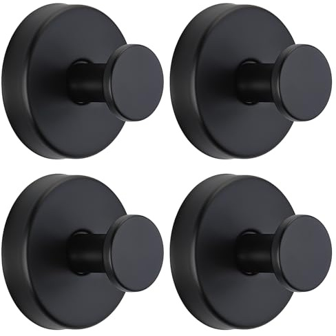 Fenas Suction Cup Hooks for Shower No-Drill Bathroom Hooks for Towels, Robes, Loofah Mountable on Bathroom Walls, Kitchen, Glass, Mirrors, Tile and Smooth,Non-Porous Surfaces (4, Matte Black)
