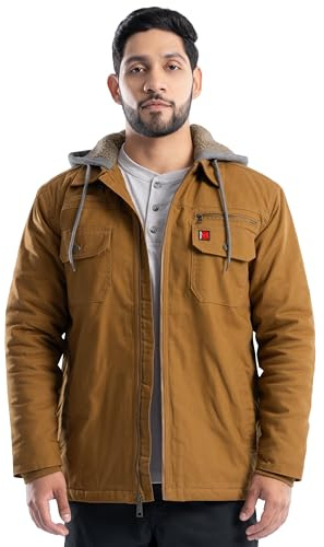Wrangler Men's Quilted Lined Jacket with Sherpa Hood, Duck, Large