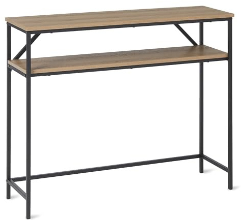 Amazon Basics Consola Rectangular con Estante de Almacenamiento, Estructura de Acero, 30 x 100 x 80 cm (Fondo x Ancho x Alto), Acabado en Roble