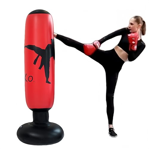 HJYDGJ Stående boxningssäck 160 cm uppblåsbar boxningssäck stående stående boxningssäck, infällbar PVC-boxningssäck stående lämplig för att öva karate, taekwondo, boxning etc