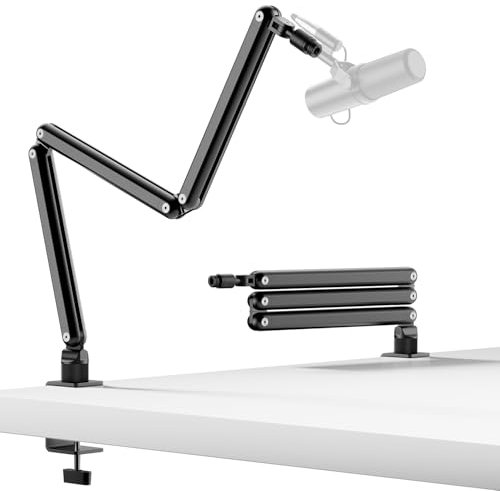 TODI Mikrofonarm, Mikrofonarm drehbar für leichte Mikrofone, verstaubarer Schreibtisch-Mikrofonständer für Bär, 1,4 kg, mit Halterungsklemme, Mikrofonständer, Galgenarm mit Kabelk mit 3/8 Zoll, 5
