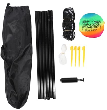 Oreilet Conjunto Red Voleibol Portátil con Postes Soporte y Volleyball y Red Voley y Bomba y Bolso Exquisito y Cuerdas y Uñas, una Red Voleibol Playa para Patio Trasero Al Aire