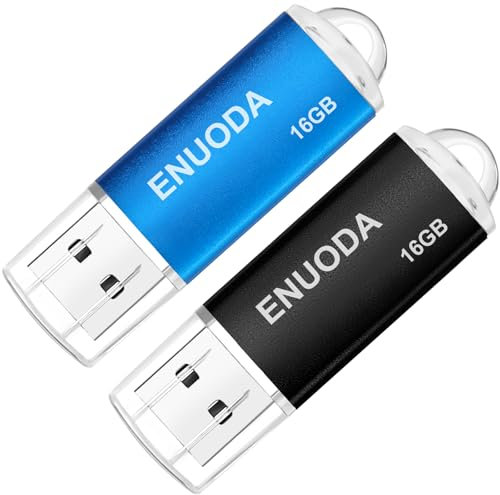 ENUODA Memoria USB 16GB 2 Piezas Pendrive USB 2.0 Stick Flash Drive con luz LED (Negro Azul)