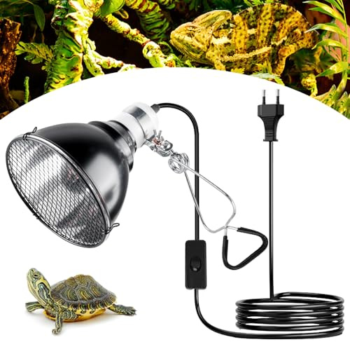Vegena Ceramic Reptile Heat Lamp Fixture, E27 Reptile Reflector Dome Light UV/Infrared Compatible Lampshade, 220–240V Heating Lamp for Tortoise, Lizard, Snake, Frog, for Terrariums & Aquariums