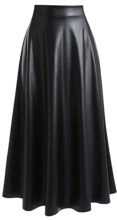GORGLITTER Jupe élégante en cuir pour femme - Jupe longue - Ligne A - Jupe midi Y2k - Jupe décontractée - Tenue d'automne, Noir , L