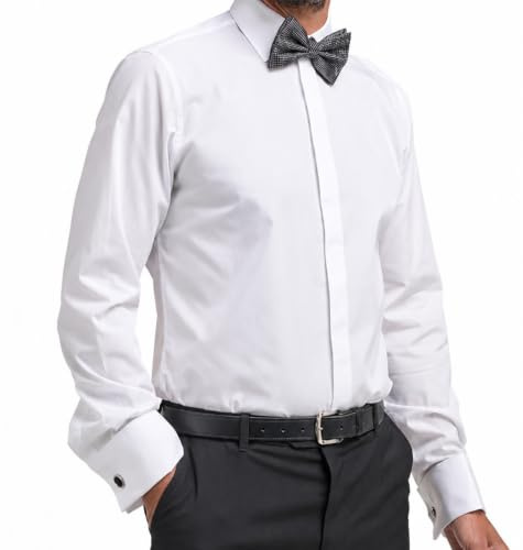 DoubleTwo - Men’s White Tuxedo Dress Shirt - Premium, Classic Fit, Double Cuff Formal Shirt - Easy-Care (Single)