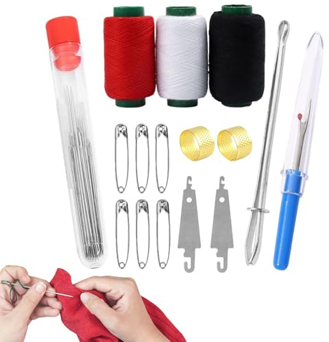 BommFu Agujas de Costura de Acero - Juego de Punta Fina de 34 - Agujas de Coser de Acero Inoxidable con Grande | para Principiantes Madre Abuela Amigos Hogar Viaje Estudio Residencia Camping