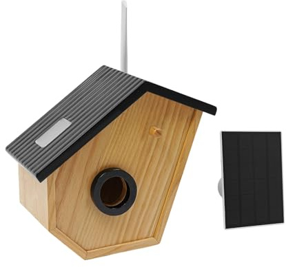 Gdetnysty Casa de pájaros inteligente de madera con cámara, nido de pájaros alimentado por energía solar, con detección de IA, nido con cámara de caza HD, visión nocturna, resistente a la intemperie
