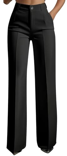 Womens Work Trousers High Waisted Wide Leg Suit Pants Smart Office Work Business Casual Formal Dress Pants Elegant Full Length Comfort Half Elastic Waist Tailored Straight Leg Trousers with Pockets