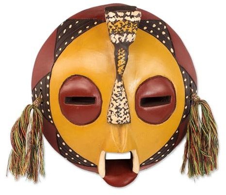 NOVICA Decorative Wood Mask, Yellow