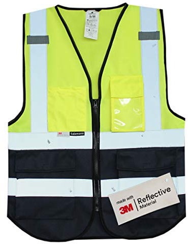 Salzmann Warnweste - Hergestellt mit 3M Reflektierendem Material - Mit 4 Vordertaschen und Reißverschluss