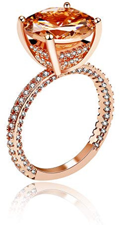 Uloveido Anelli di promessa di Matrimonio Solitario Placcato Oro Rosa citrino simulato Rotondo Taglio Cuscino per la Sua Pietra Portafortuna (Taglia 20)