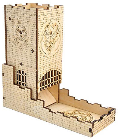 Castle - Tornio a dadi con vassoio in legno tagliato al laser, facile da scolpire, perfetto per giochi da tavolo, D&D e RPG (castello)