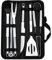 Orion Grillbesteck Grillset 9-teilig Grillzange, Grillwender, Fleischgabel, Grillspachtel, Grillpinsel + Doppelspieße 4 Stück | mit Langen Griffen Aufhänge-Ösen
